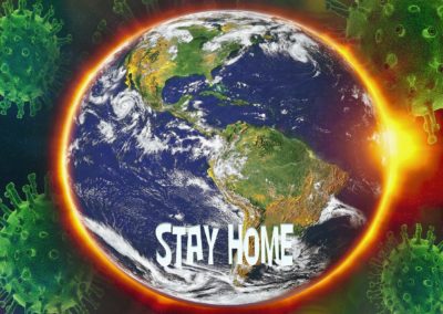 Covid Virus Background with Globe and Stay Home Message