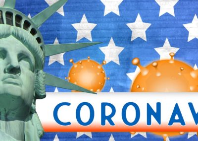 American Flag with Statue of Liberty and the text Coronavirus
