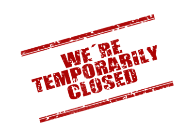 Red stamped Message We're Temporarily Closed